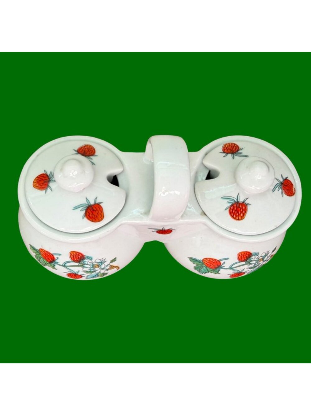 Vintage Ceramic Strawberry Double Jam Condiment Server Jar - Picture 3 of 6